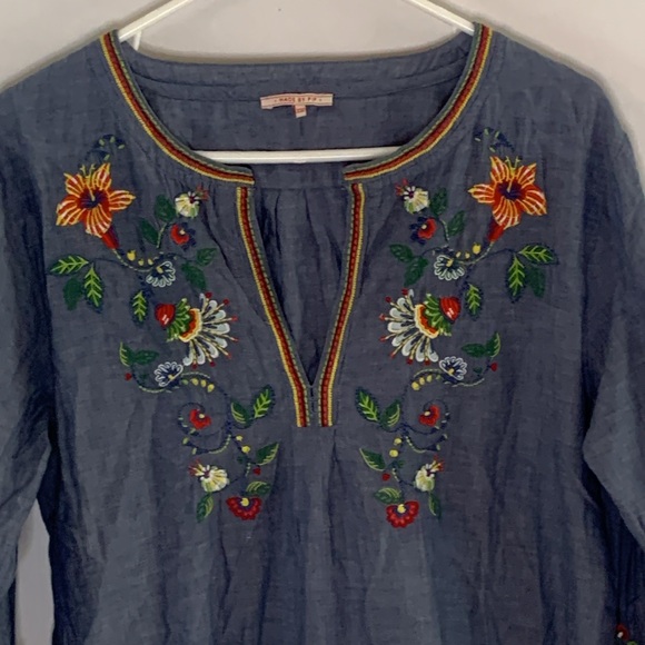 Pip Studio blue denim chambray midi embroidered dress, 3/4 sleeves Size XXL - Picture 2 of 9